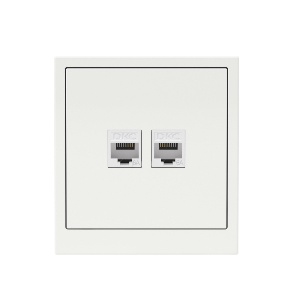 Компьютерная розетка RJ-45 без шторки, кат.6А двойная, KANT, белая магнолия