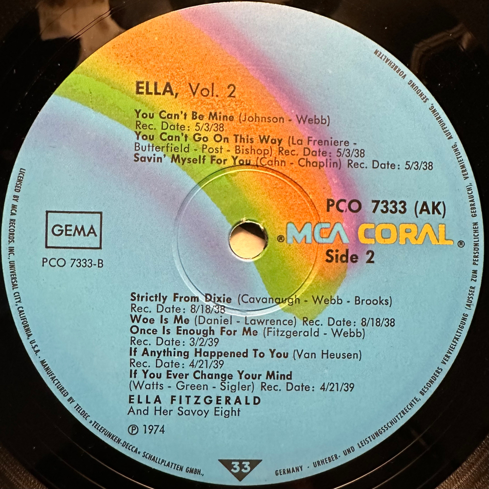 Ella Fitzgerald And Her Savoy Eight ‎– Ella Volume 2 1936 - 1939 (Германия 1974г.)