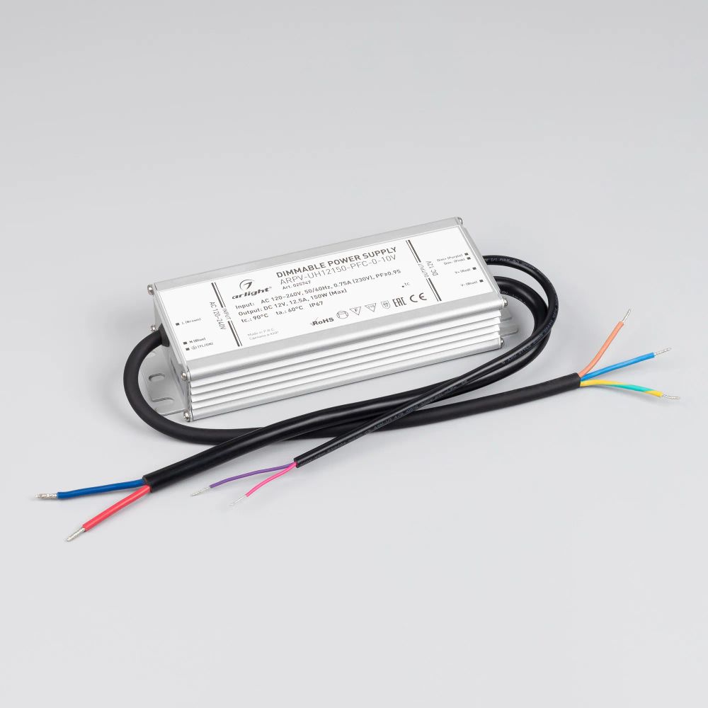 Блок питания ARPV-UH12150-PFC-0-10V (12V, 12.5A, 150W) (Arlight, IP67 Металл, 7 лет) 025747