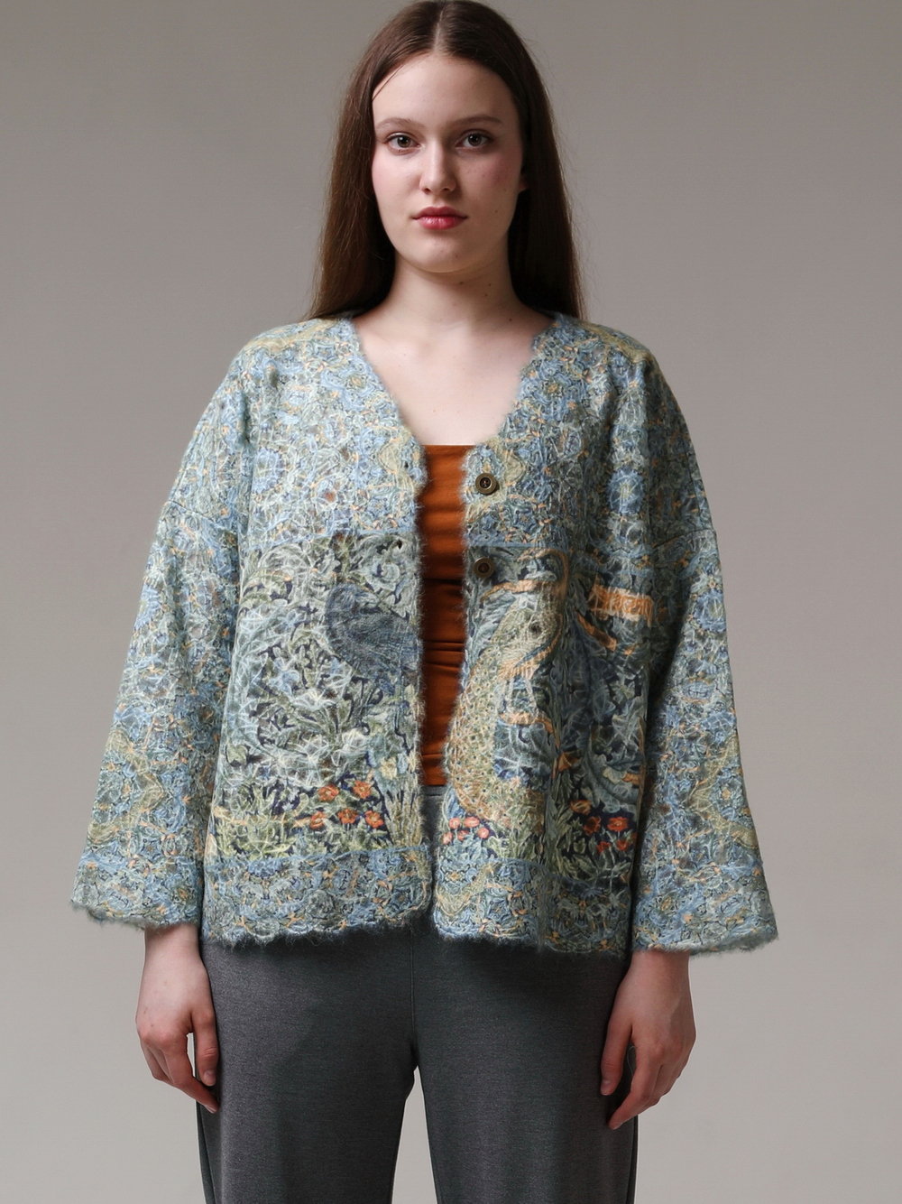 Шерстяной жакет "Вердюра", по мотивам шпалеры-вердюры «Лес» из мастерской Уильяма Морриса