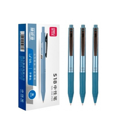 Ручка гелевая Deli автомат 0.5мм, синяя, резиновая манжета S18-BL