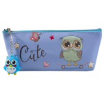 Пенал - косметичка Alingar, ПВХ, молния, брелок, 210 х 80 х 45 мм, "Совенок Cute", ассорти (фиолет,голуб,персик,роз)