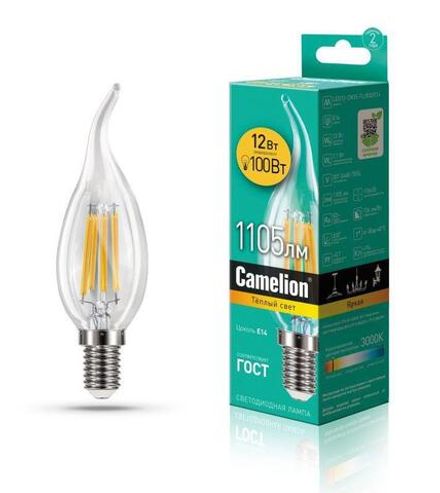 Лампа светодиодная филаментная LED12-CW35-FL/830/E14 12Вт 220В Camelion 13710