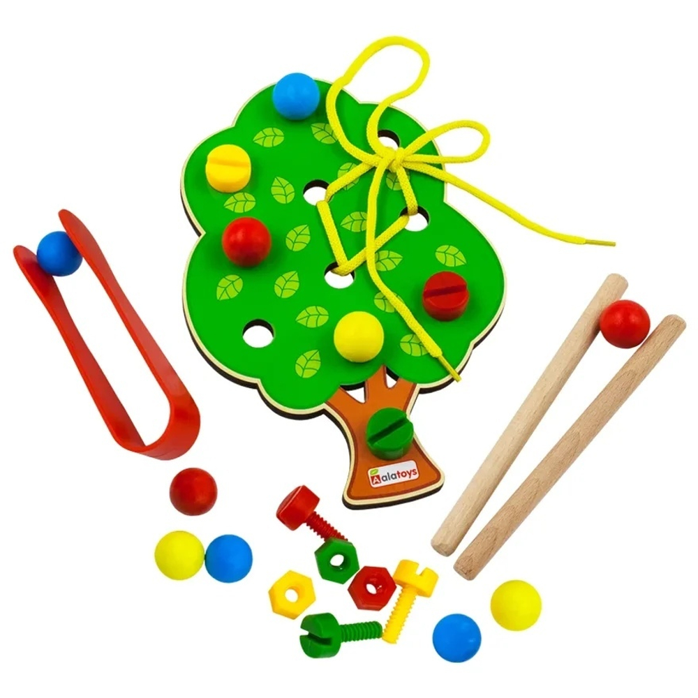 Сортер с пинцетом "Дерево", развивающая игрушка для детей, обучающая игра из дерева