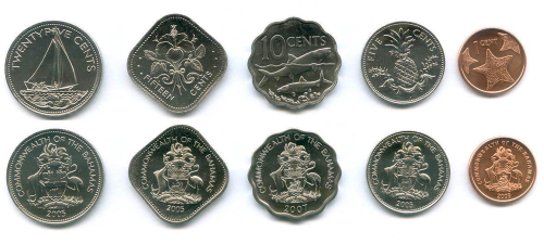 Набор из 5 монет Багамских Островов (1, 5, 10, 15 и 25 центов) 1959-1987 г. AUNC