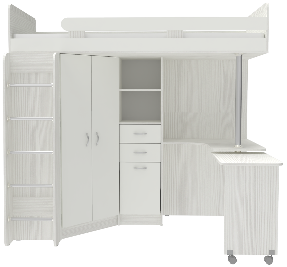 Кровать-чердак КарИВи Юниор 3 с металлической лестницей Белое Дерево Белый