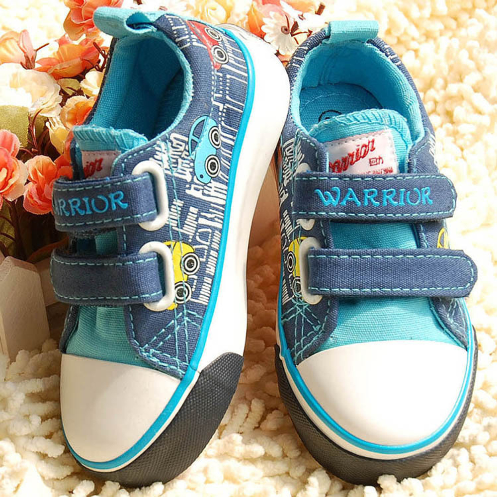 Кеды детские разноцветные с принтами машин на липучках