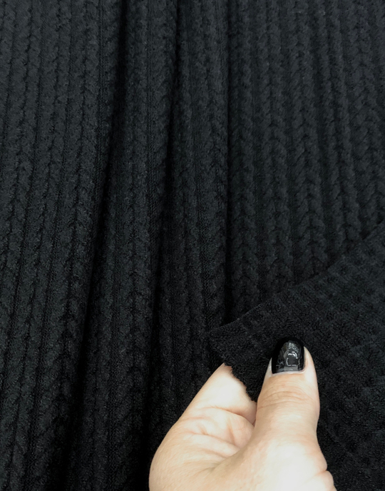 Трикотаж косичка, черный, вискоза TSABELLA