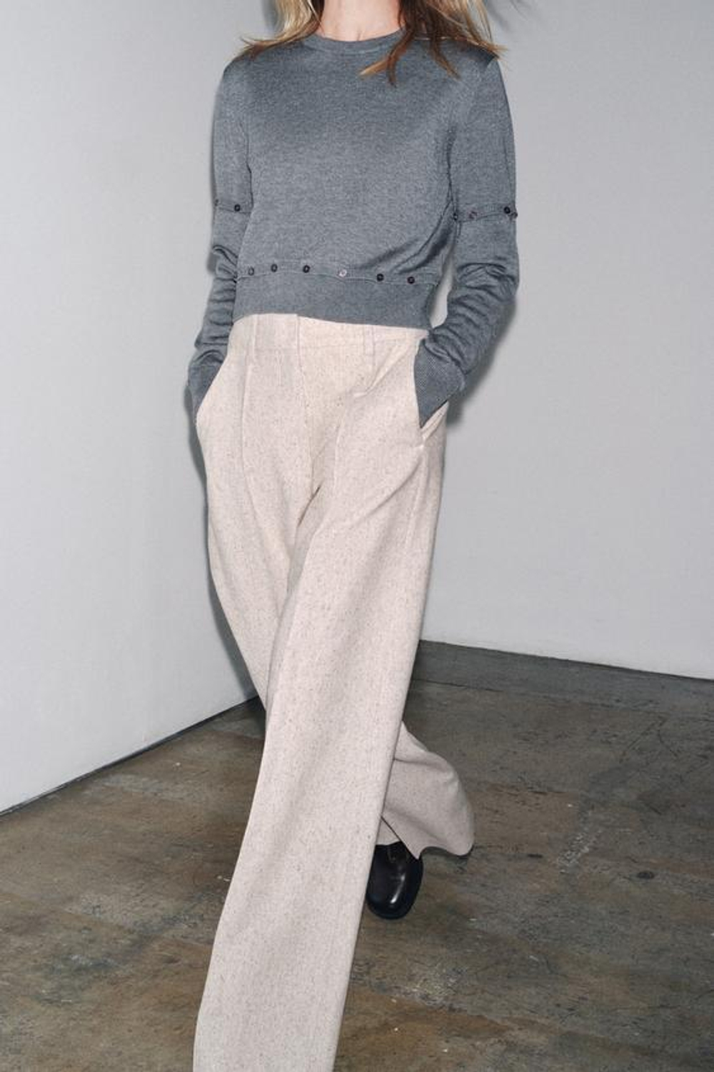 ZARA БРЮКИ WIDE-LEG С ОТДЕЛКОЙ — ZW COLLECTION, БЕЖЕВЫЙ