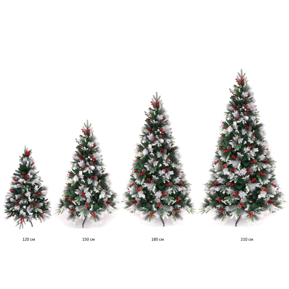 Елка «Грация» 120 см, ПВХ, леска, резина с белым напылением (шишки и ягоды), 337 веток