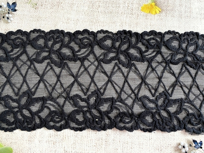 Кружево стрейч, ш. 15 см, чёрный