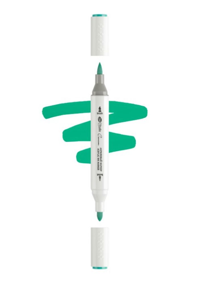 Маркер акриловый 2-х сторонний СОНЕТ кисть/пулевид. бирюзовый