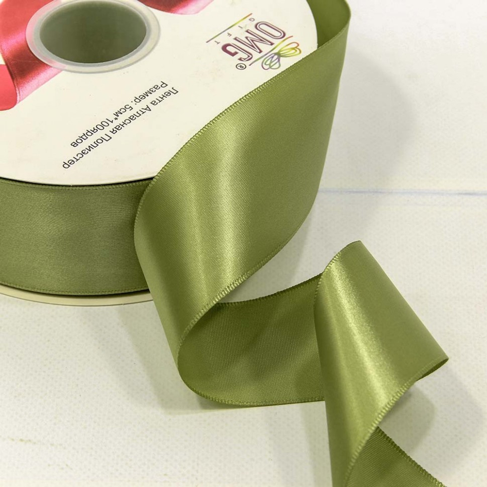 Лента Атласная 5см х 110м Полиэстер класс А (Зеленый)