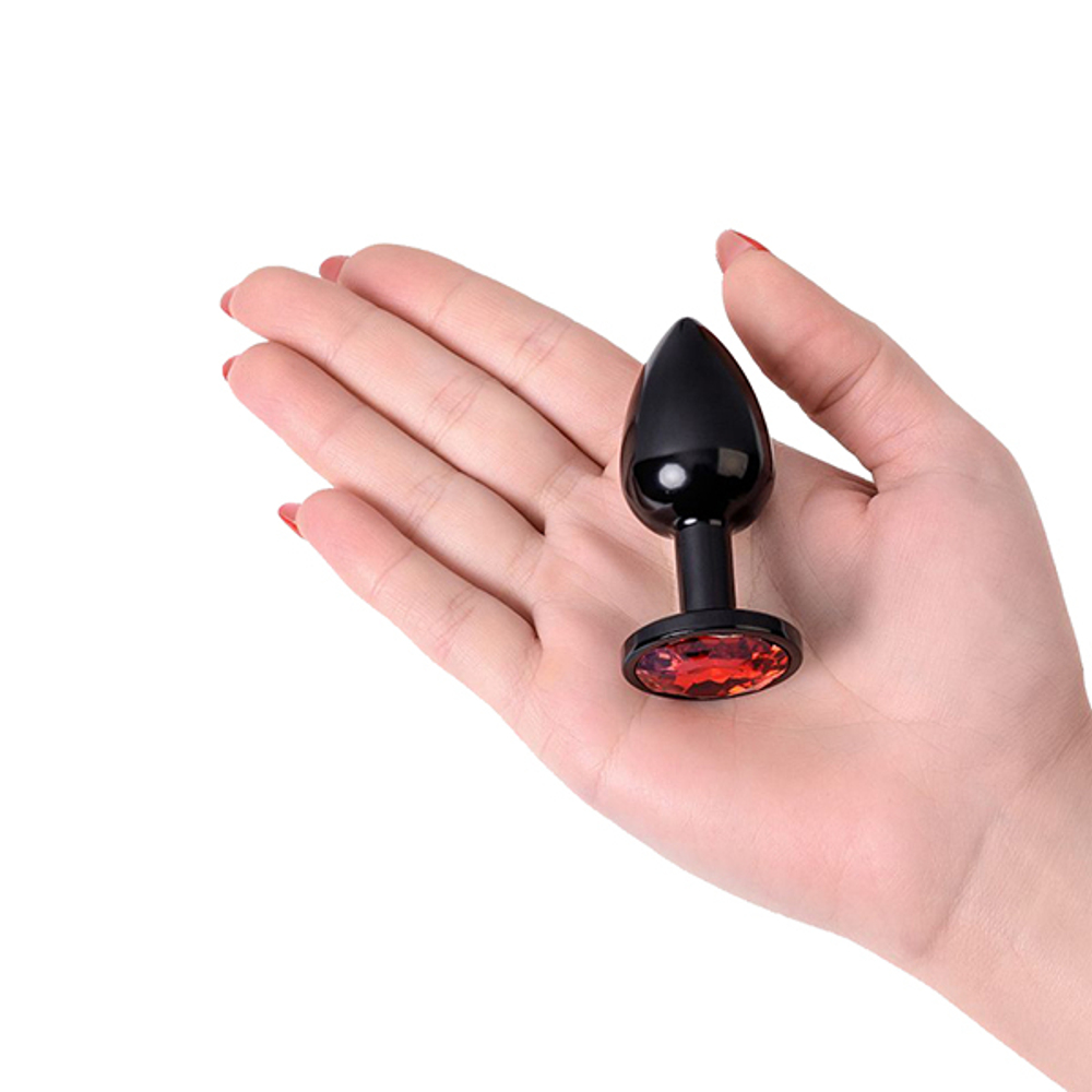 Черная анальная пробка 7,2см с кристаллом красного цвета ToyFa Metal 717007-59