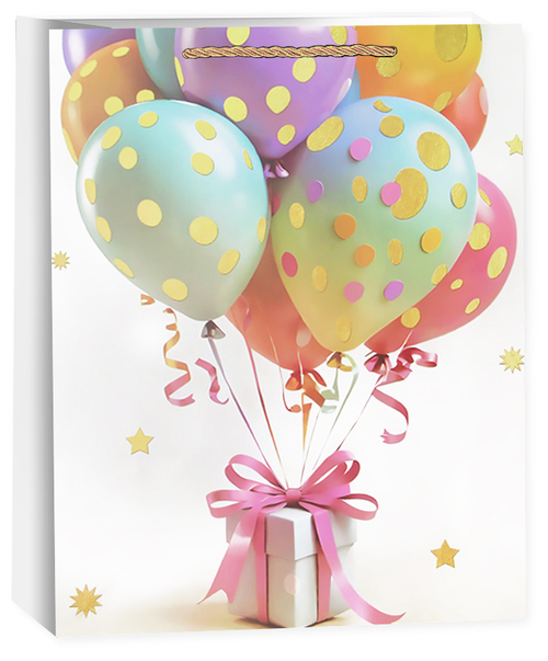 Пакет подарочный, Множество шаров, Дизайн №2, Металлик, 55*43*15 см, 1 шт.