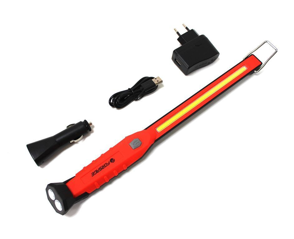 Лампа светодиодная аккумуляторная(3W COB+2W,магнит,180гр.,150/300Lm,3.7V,1800mAh,зарядка12/220V,время раб.2.5-5ч,время заряд.3.5ч,защита гнезда зарядк Forsage F-01404(NEW )