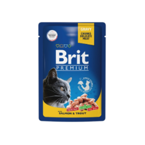 Влажный корм для кошек Brit Premium 0,085кг лосось и форель в соусе 14 паучей