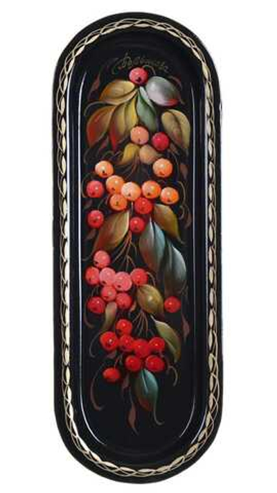 Жостовский поднос декоративный, размер 21х8 см (A4), металлический