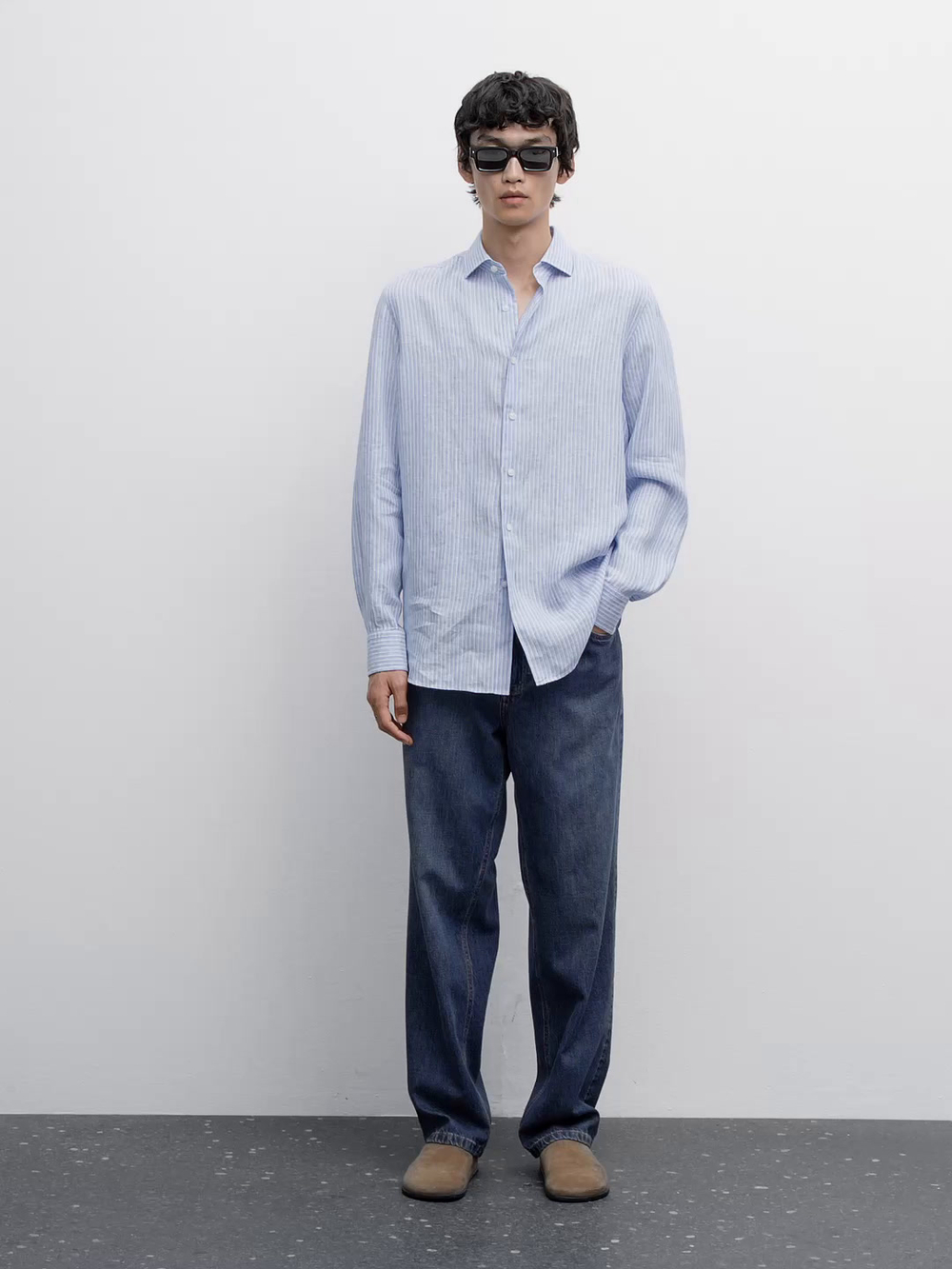 Massimo Dutti Рубашка в полоску, небесно-голубой