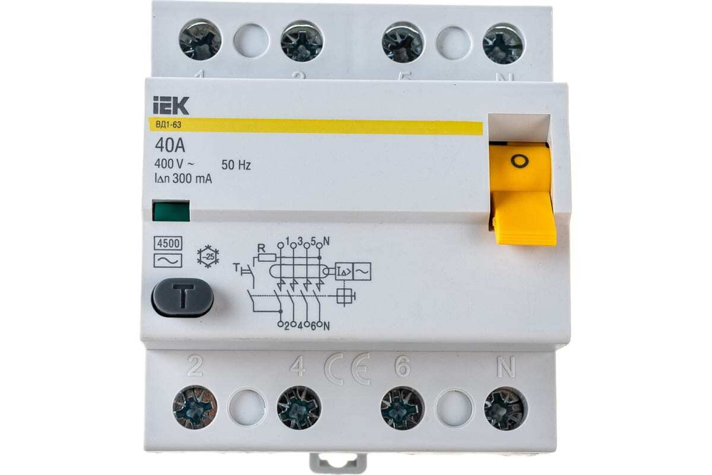 Выключатель дифференциальный (УЗО) ВД1-63 4Р 40А 300мА IEK