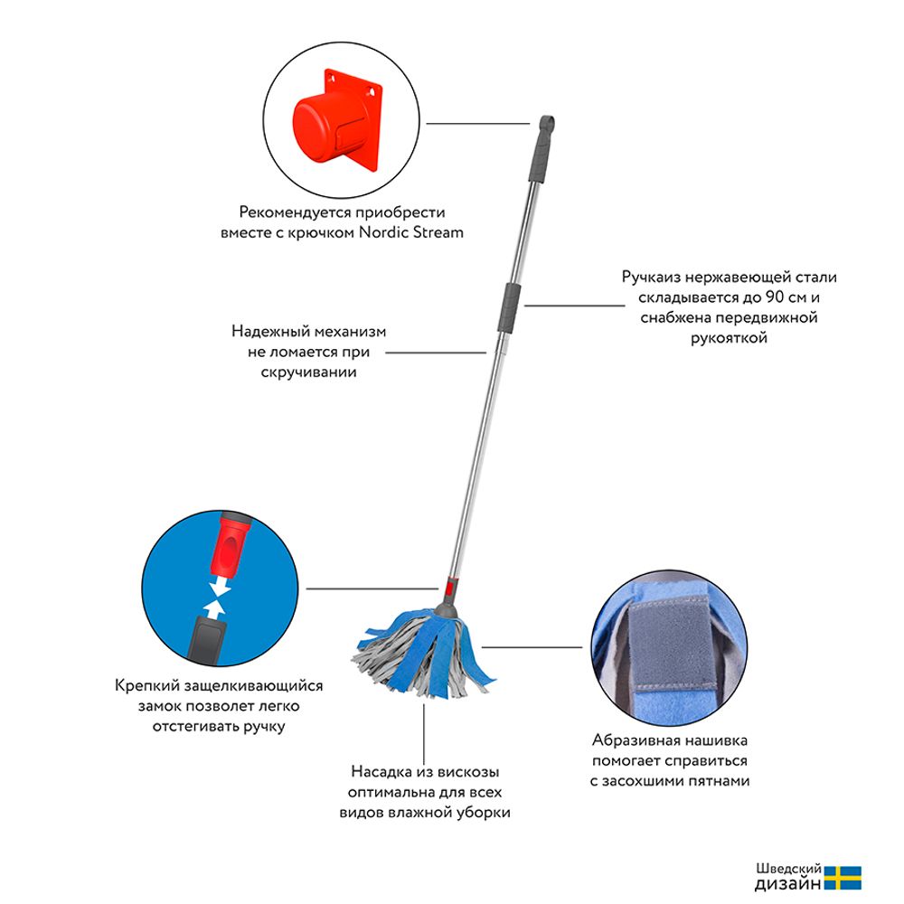 Швабра для мытья пола 160 см и насадка из вискозы Bucket