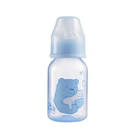 Бутылочка пластиковая с силиконовой соской с медленным потоком ПОМА 140 мл. с 0 месяцев, голубой