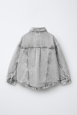 ZARA ДЖИНСОВАЯ КУРТКА-РУБАШКА, СВЕТЛО-СЕРЫЙ