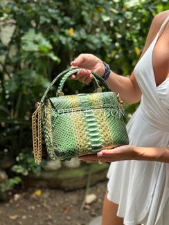 Сумка из кожи питона мульти зеленая BG-487