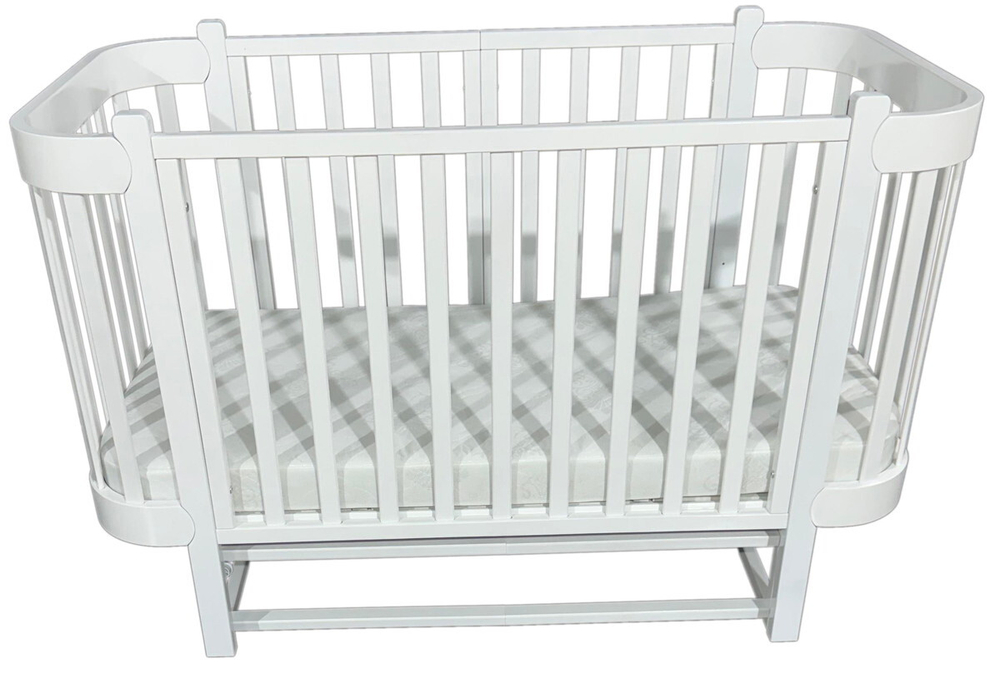 Детская кроватка ByTwinz Carly продольный маятник 3 в 1 белый/белый
