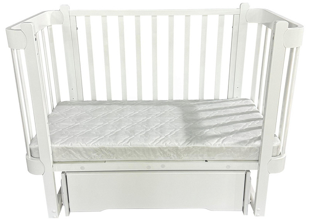 Детская кроватка Антел Solnyshko поперечный маятник с ящиком белый/белый