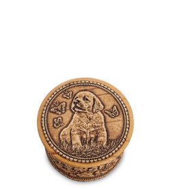 Народные промыслы BST-128/ 1 Шкатулка «Щенок» мал. (береста)