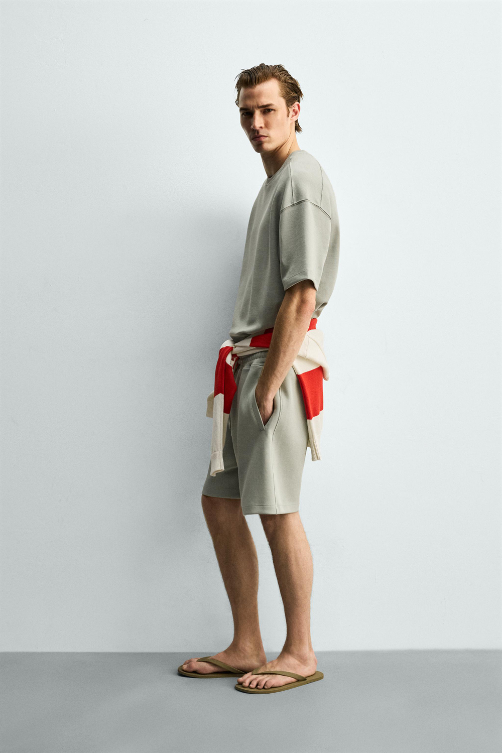 ZARA ТОЛСТОВКА RELAXED FIT ИЗ ИНТЕРЛОКА, ЛИНЯЛЫЙ ЗЕЛЕНЫЙ