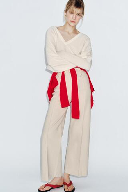 ZARA ДЖИНСЫ WIDE LEG С ВЫСОКОЙ ПОСАДКОЙ — ZW COLLECTION, ПЕСОЧНЫЙ