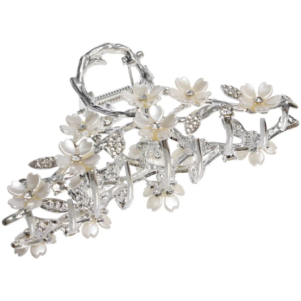 Заколка-краб для волос «AKS - DesignPRO», веточка сакуры, цвет золото и хром, 11,3*5см