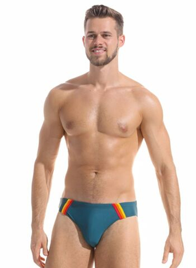 Мужские пляжные плавки с декором по бокам (Размер: XXL) (Цвет: зеленый)