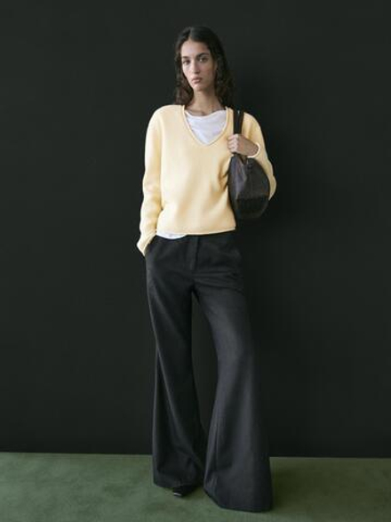 Massimo Dutti Расклешенные брюки в тонкую полоску, угольный