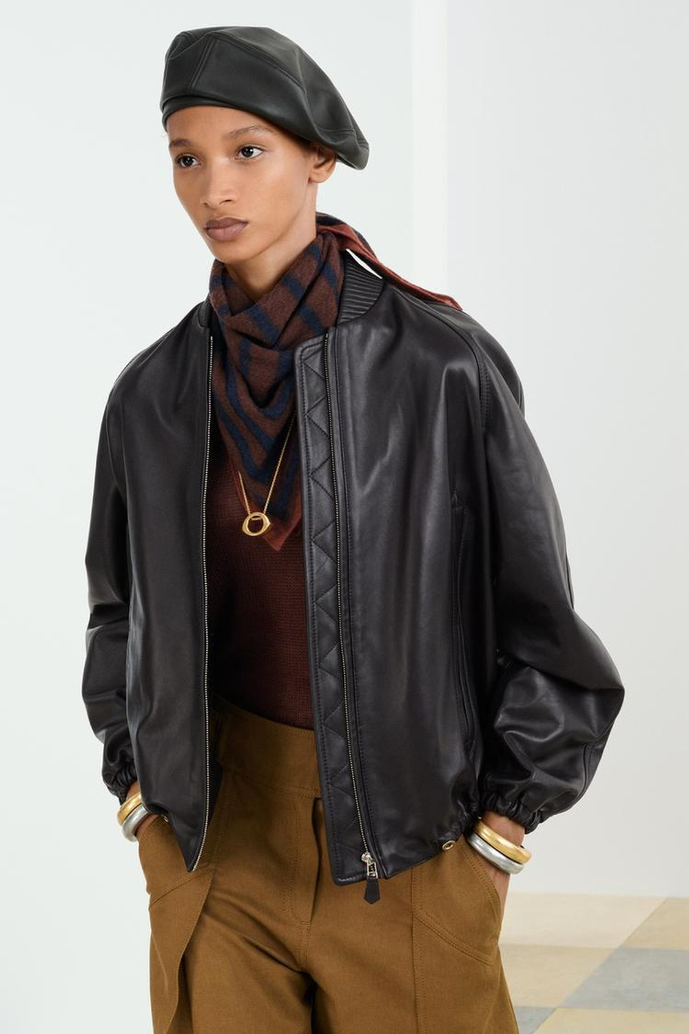 ZARA КОЖАНЫЙ БОМБЕР, ТЕМНО-СЛИВОВЫЙ