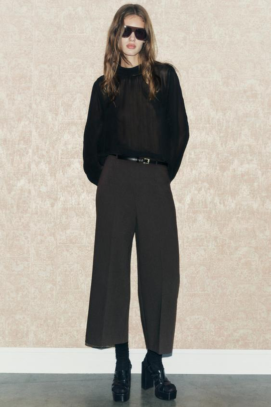 ZARA БРЮКИ-КЮЛОТЫ ИЗ КОЛЛЕКЦИИ ZW С ПОЯСОМ, СЕРОВАТЫЙ