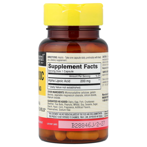 Mason Natural, альфа-липоевая кислота, 200 мг, 60 капсул