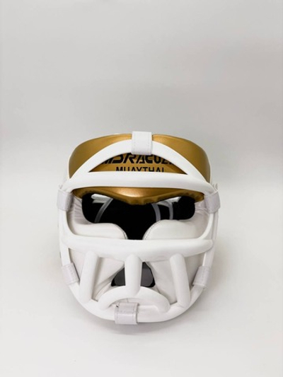 Шлем для бокса с пластиковой решеткой Dracula, бело-золотой