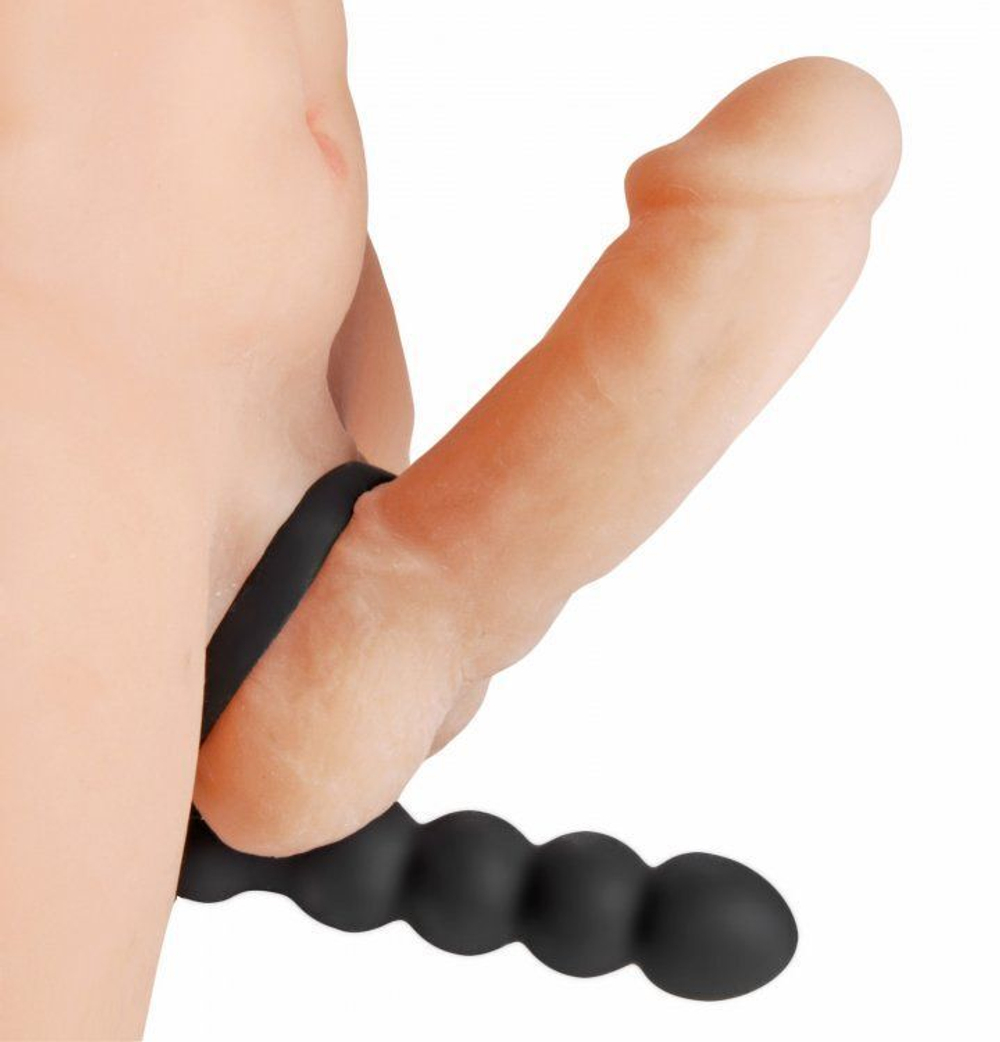 Насадка для двойного проникновения Double Fun Cock Ring with Double Penetration Vibe (Цвет: черный)