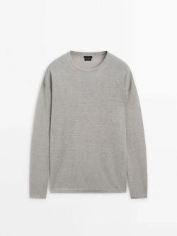 Massimo Dutti Льняной свитер с круглым вырезом, серый