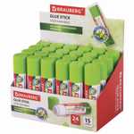 Клей-карандаш на натуральной основе BRAUBERG GREEN 15 г (24 штуки в упаковке)