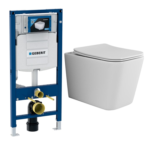 Комплект подвесной безободковый унитаз Ceramica Nova Cubic Rimless CN1806 36 x 53 x 37 см с сиденьем Soft Close + инсталляция Geberit Duofix UP320 111.300.00.5