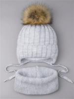 Шапка зимняя детская вязаная с помпоном и снуд