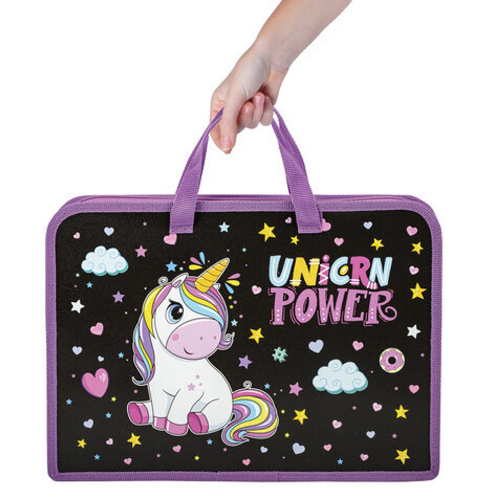 Папка на молнии с ручками ЮНЛАНДИЯ А4, 1 отделение, пластик, ширина 40 мм, "Magic unicorn", 270944