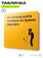 Табличка Не используйте телефон во время зарядки, на дверь и стену, информационная и навигационная, серия CONCEPT, 18х18 см, пластиковая, Айдентика Технолоджи