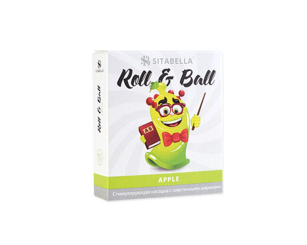 Стимулирующий презерватив с шариками Roll &amp; Ball с ароматом яблока (1 шт) (Цвет: прозрачный зеленый)