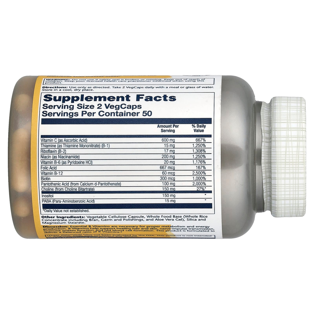 Solaray, Balanced B-Stress™ с витамином C, 100 растительных капсул