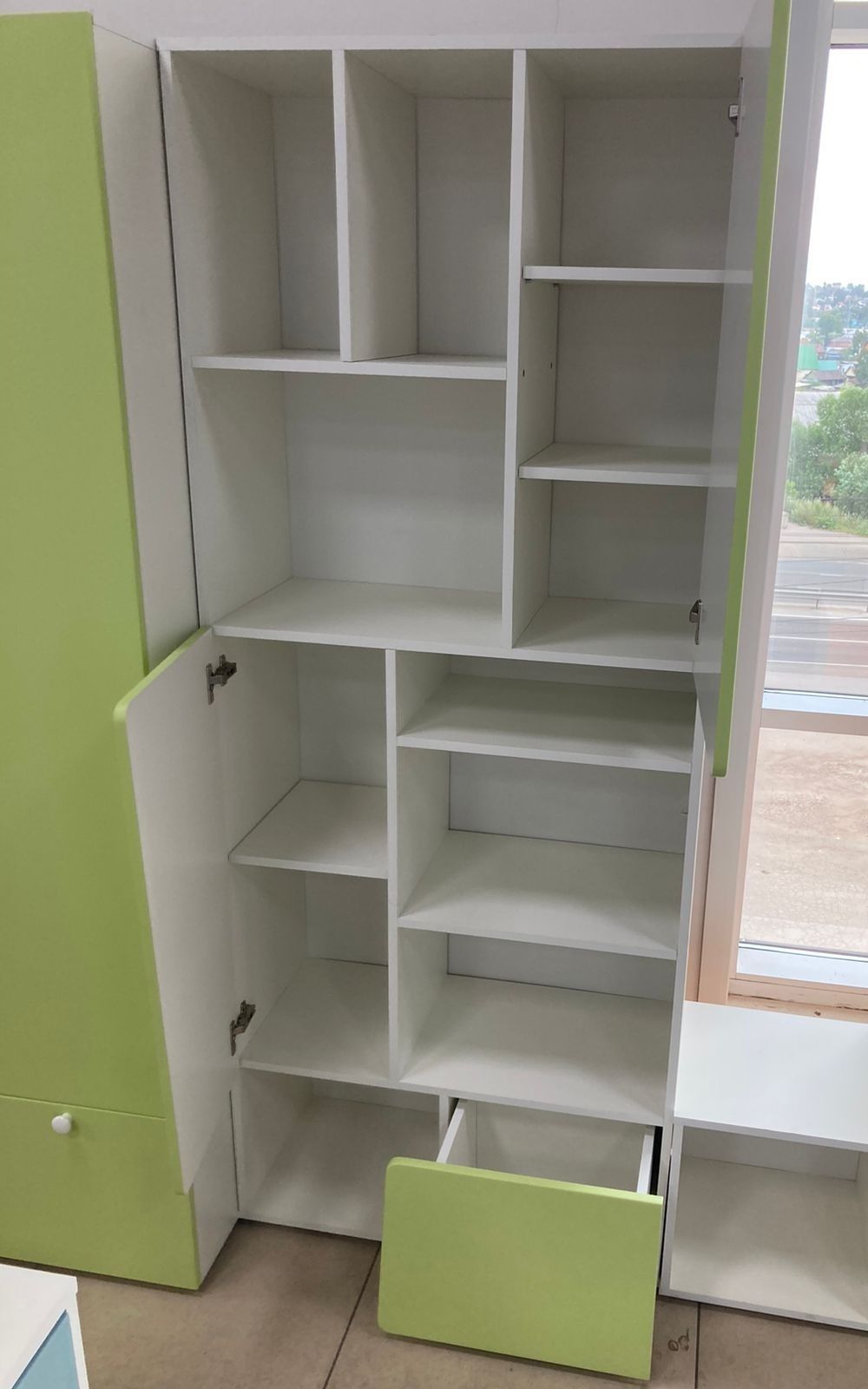 Стеллаж Диагональ МДФ софт белый/мята